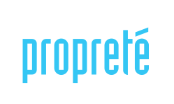 Logo Concept propreté. Concept est en blanc et italic et propreté est en bleu, plus grand.